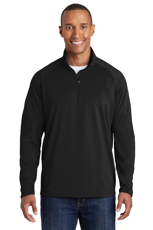 Front View of Black Sport-Tek Tall Sport-Wick Stretch 1/4-Zip Pullover. TST850 - XLT