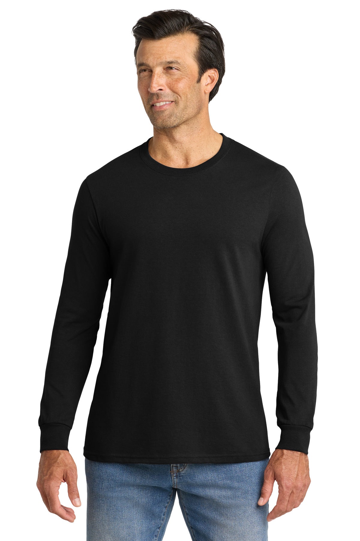 SanMar VL100LS_deepblack_model_front.jpg