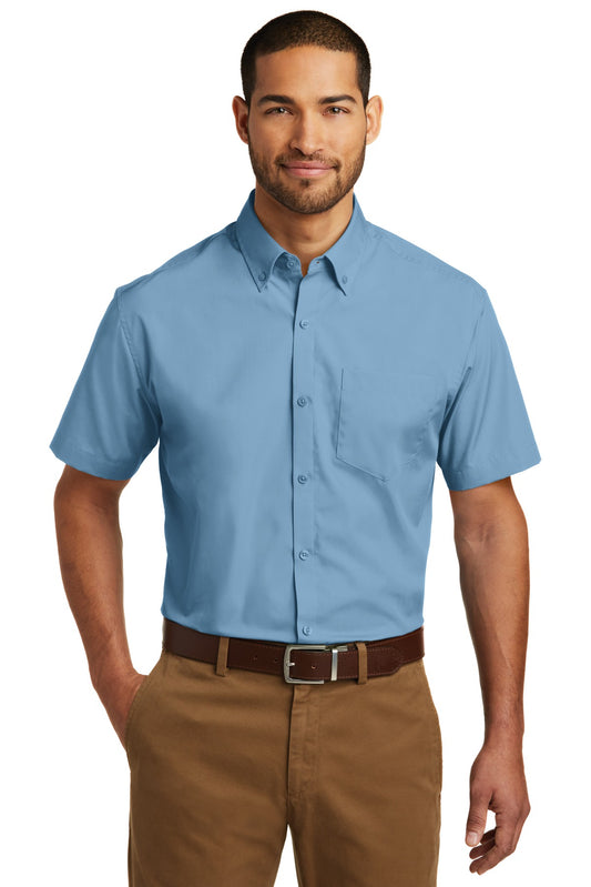 Front View of Carolina Blue Port Authority Short Sleeve Carefree Poplin Shirt. W101 - XS