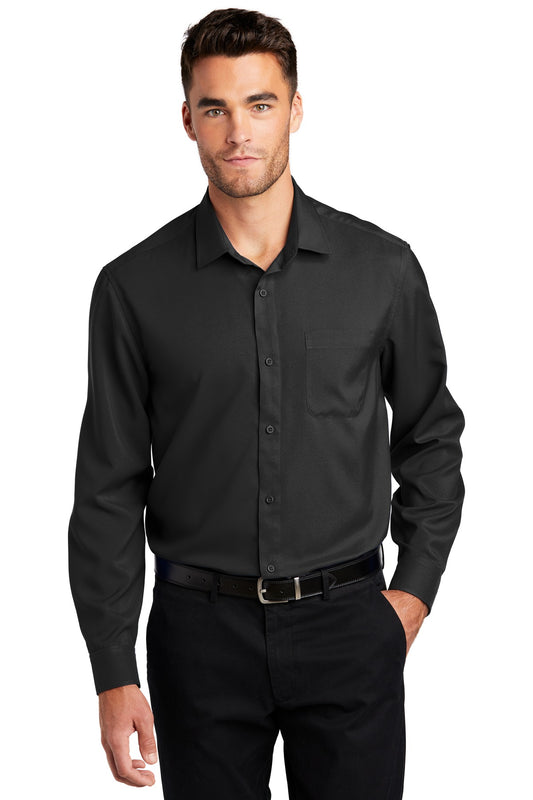 Front View of Black Port Authority Long Sleeve Performance Staff Shirt W401 - XS
