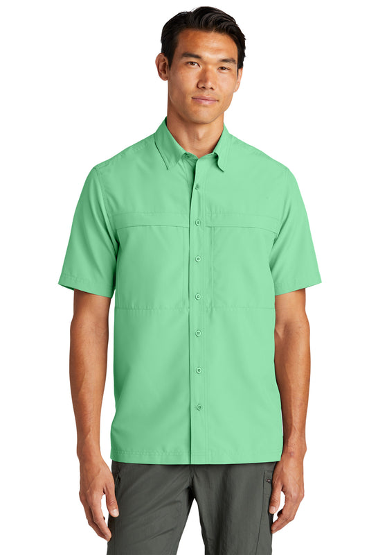Front View of BrtSeafoam Port Authority Short Sleeve UV Daybreak Shirt W961 - XS