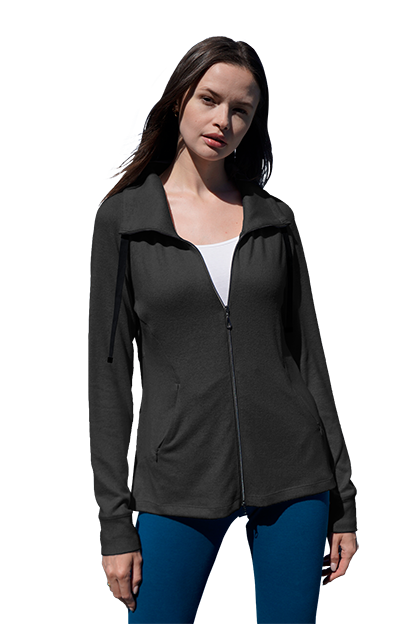 Black Heather Women’s Mock Neck Full Zip Jacket - S
