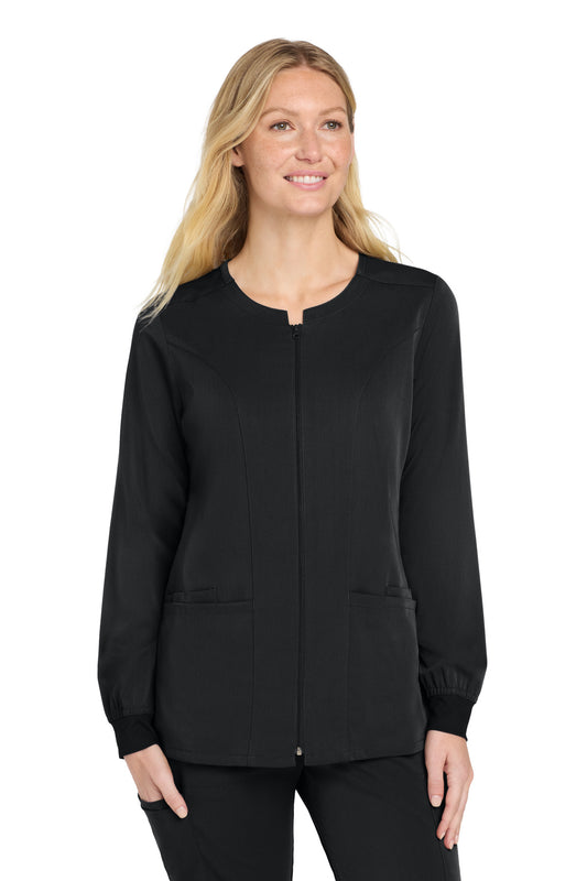 Front View of Black Wink Women's Premiere Flex Full-Zip Scrub Jacket WW4088 - 2XS