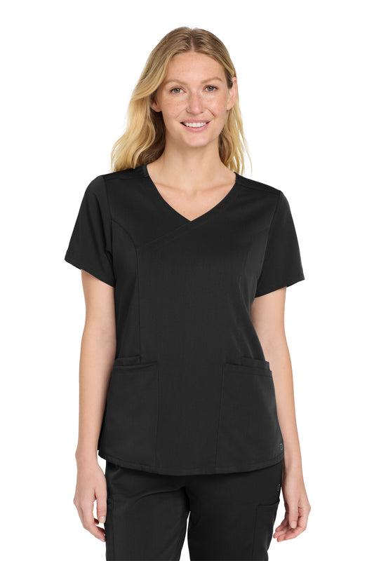 Front View of Black Wink Women's Premiere Flex Mock Wrap Top WW4268 - 2XS