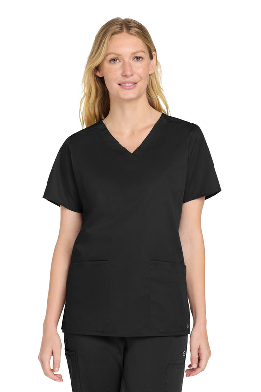 Front View of Black Wink Women's WorkFlex V-Neck Top WW4560 - 2XS