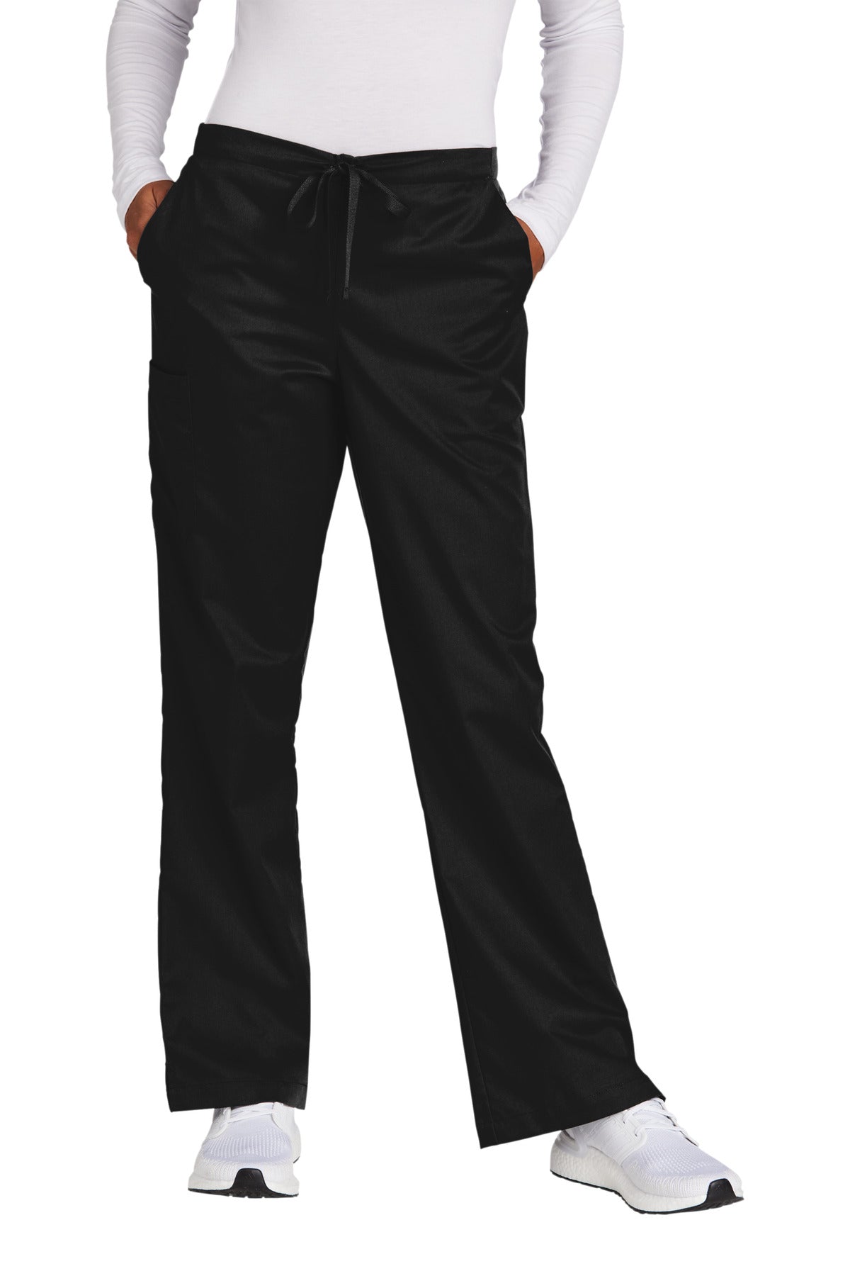 Front View of Black Wink Women's WorkFlex Flare Leg Cargo Pant WW4750 - 2XS