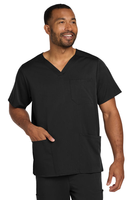 Front View of Black Wink Men's Premiere Flex V-Neck Top WW5068 - XS