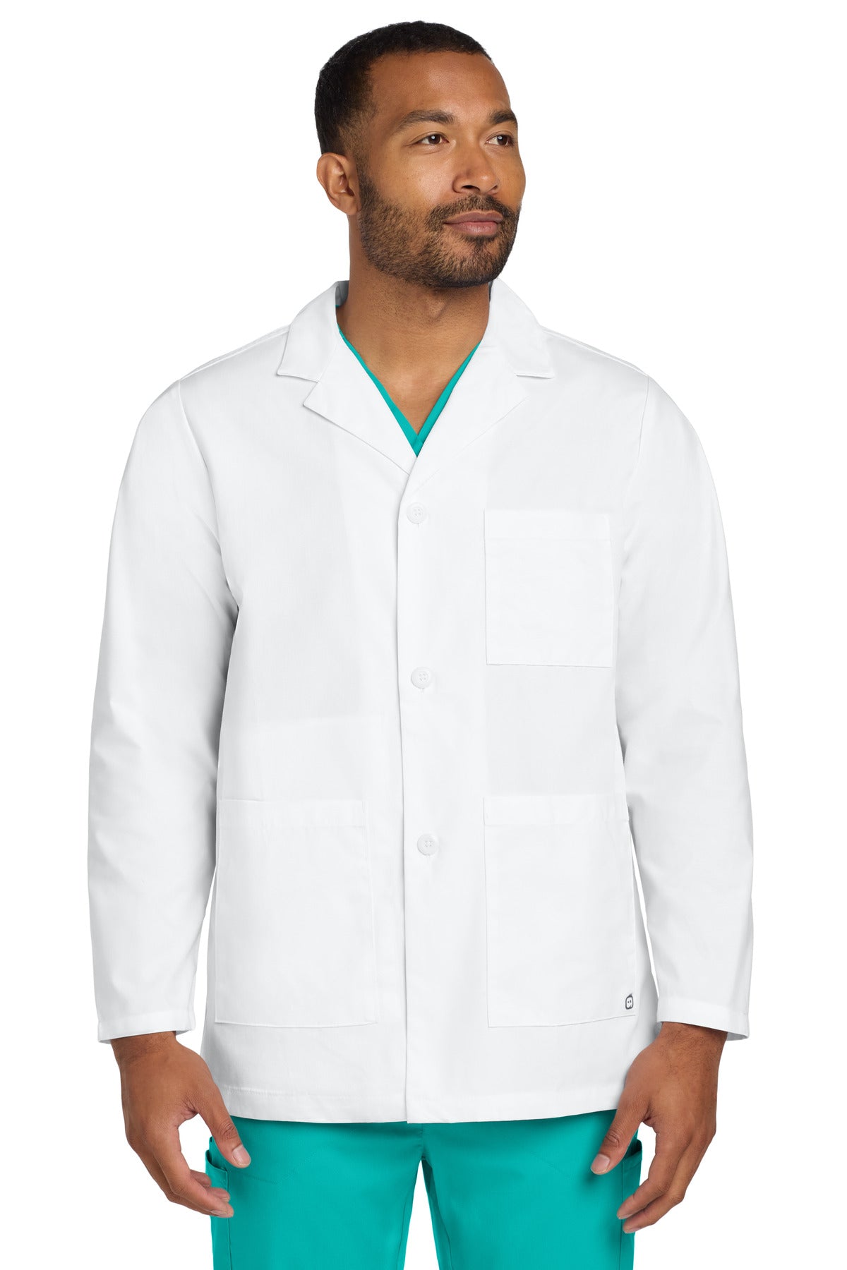 Front View of White Wink Men's Consultation Lab Coat WW5072 - XS