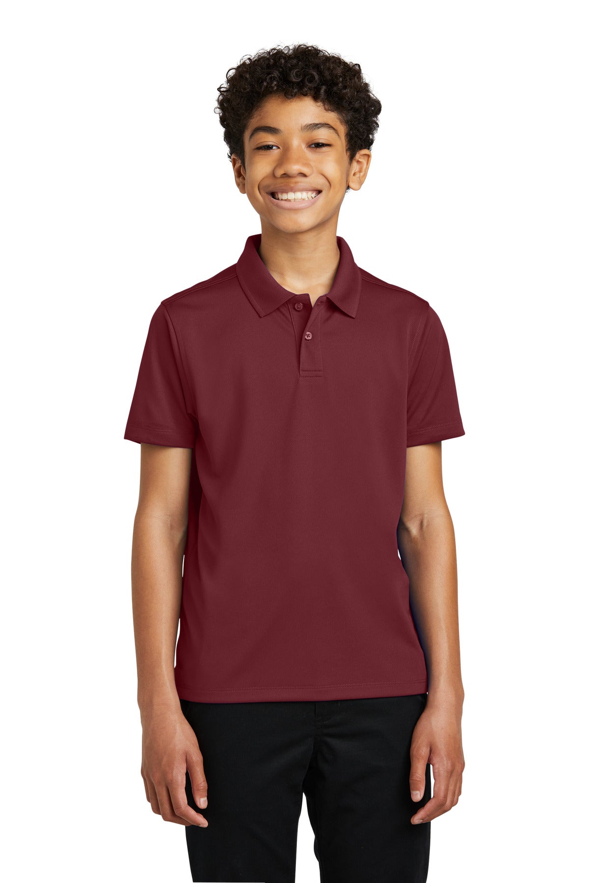 Front View of Burgundy Port Authority Youth Dry Zone UV Micro-Mesh Polo Y110 - XS