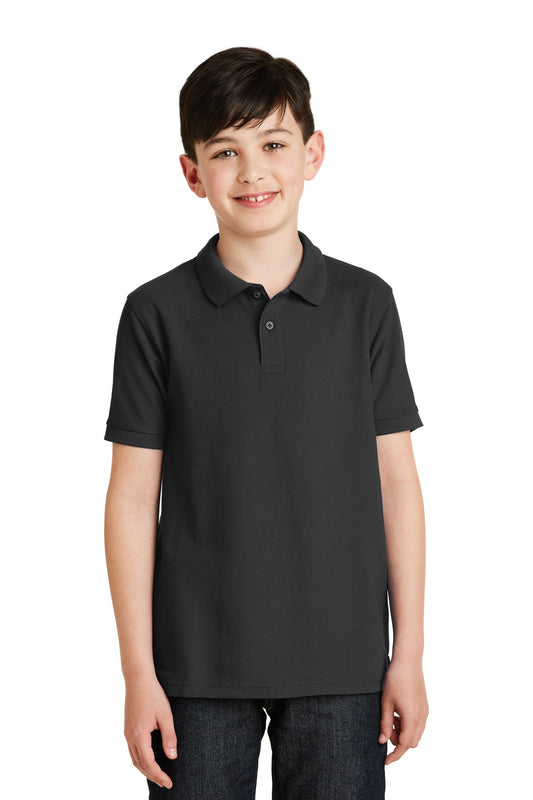 Front View of Black Port Authority Youth Silk Touch Polo. Y500 - XS