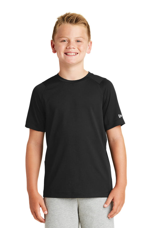 Front View of Black Solid New Era Youth Series Performance Crew Tee. YNEA200 - XS