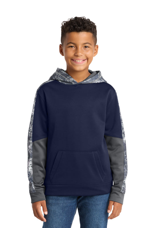 Front View of True Navy/Navy Sport-Tek Youth Sport-Wick Mineral Freeze Fleece Colorblock Hooded Pullover. YST231 - XS