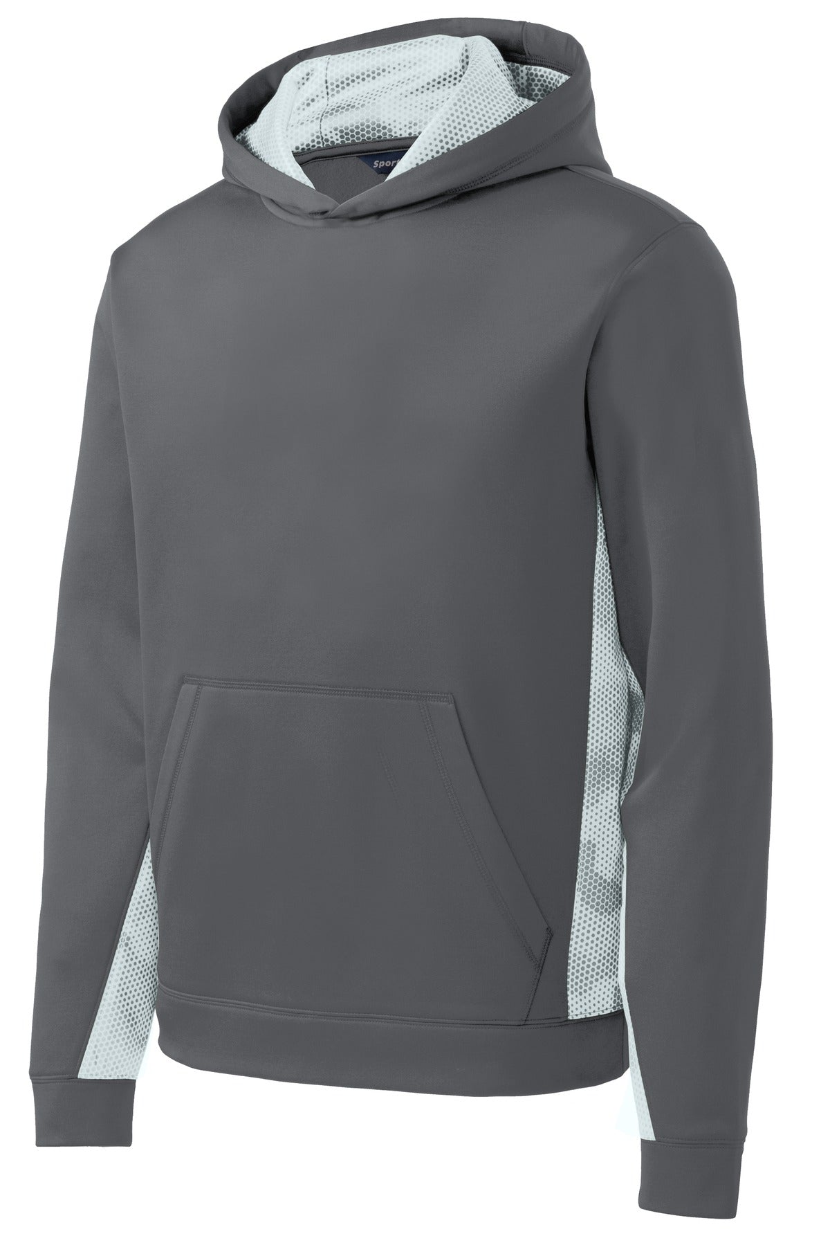 Sport-Tek Youth Sport-Wick CamoHex Fleece Colorblock Hooded Pullover. YST239