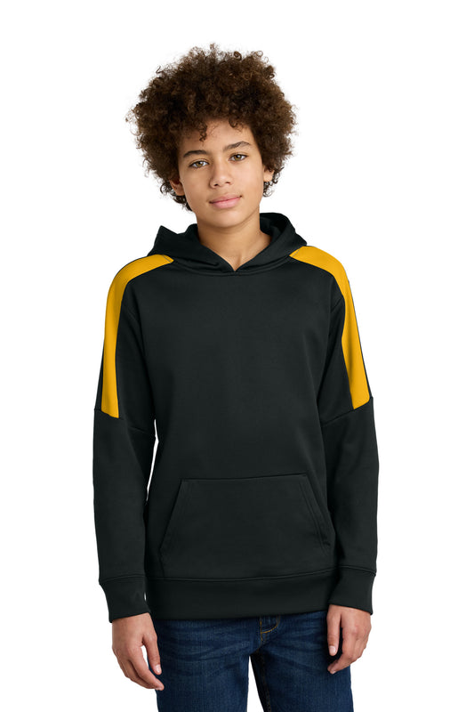 Front View of Black/Gold Sport-Tek Youth Sport-Wick Fleece United Pullover Hoodie YST255 - XS