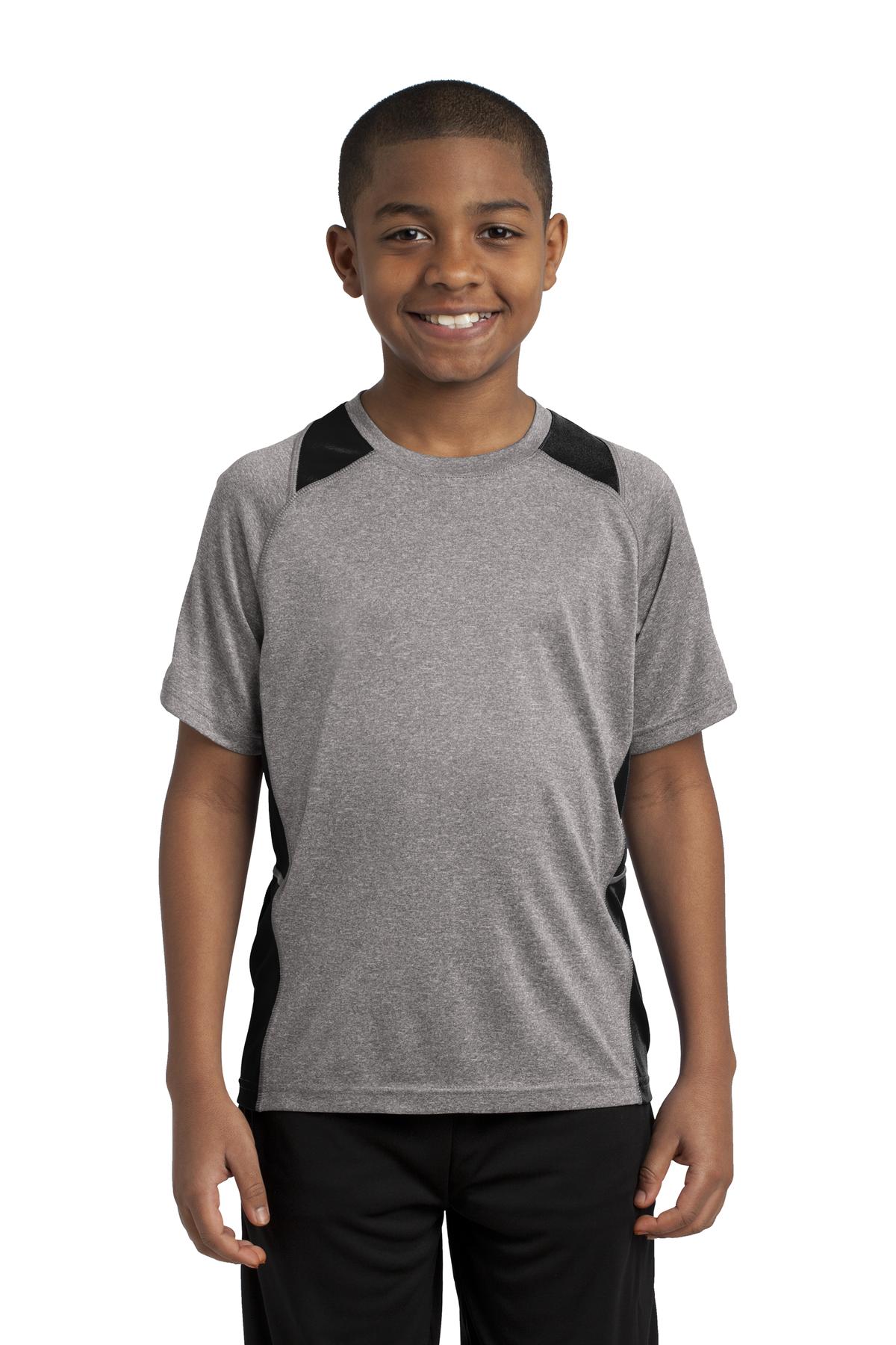 Front View of Vnt He/Black Sport-Tek Youth Heather Colorblock Contender Tee. YST361 - XS