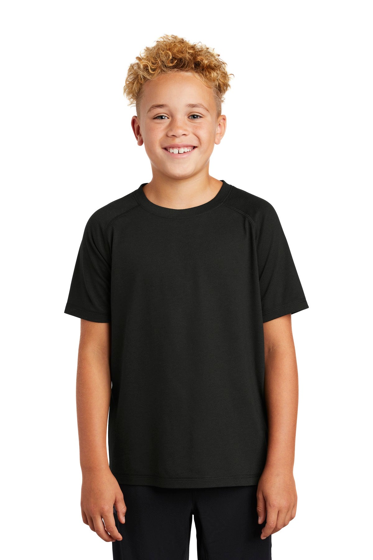 Front View of Black Triad So Sport-Tek Youth PosiCharge Tri-Blend Wicking Raglan Tee. YST400 - XS