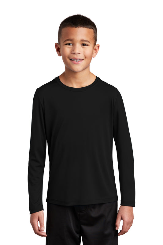 Front View of Black Sport-Tek Youth Posi-UV Pro Long Sleeve Tee. YST420LS - XS