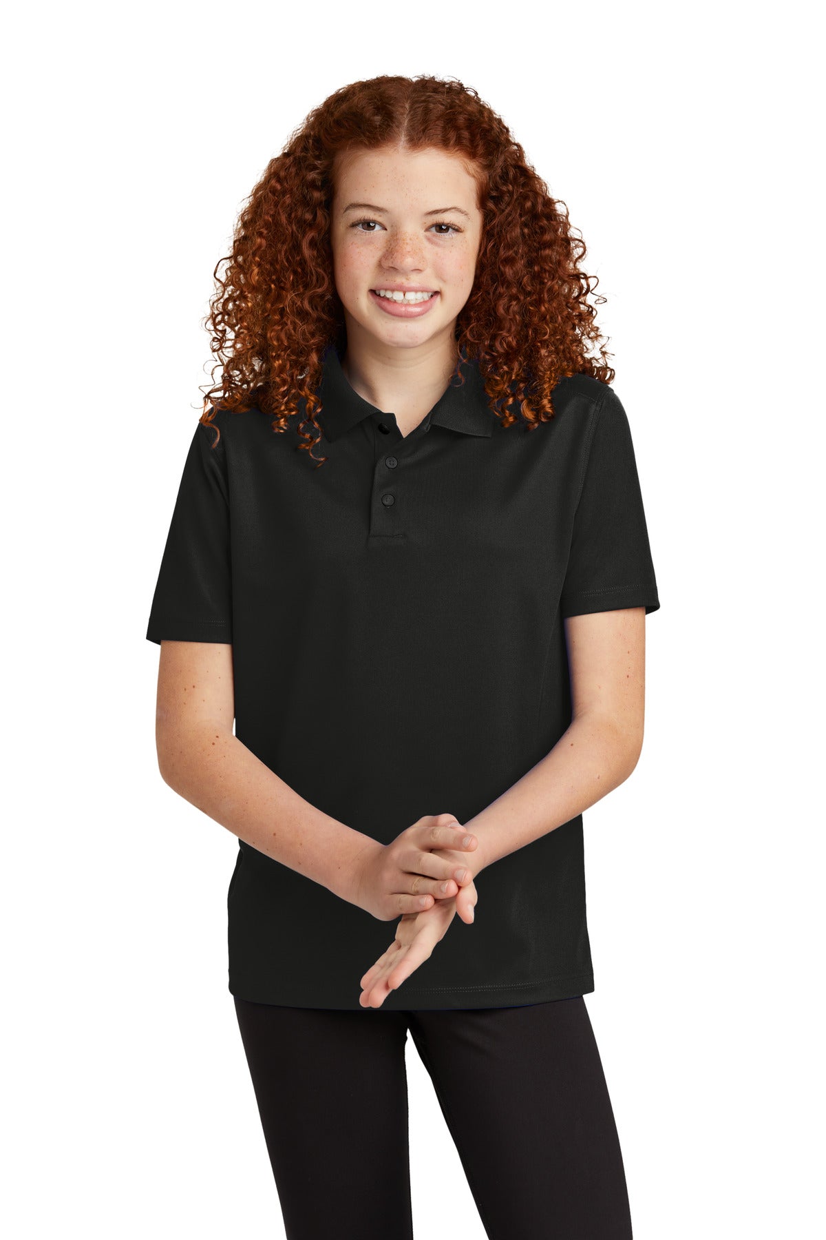 Front View of Black Sport-Tek Youth UV Micropique Polo YST740 - XS
