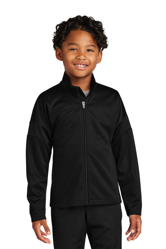 Front View of Blk/Blk Sport-Tek Youth Travel Full-Zip Jacket YST800 - XS