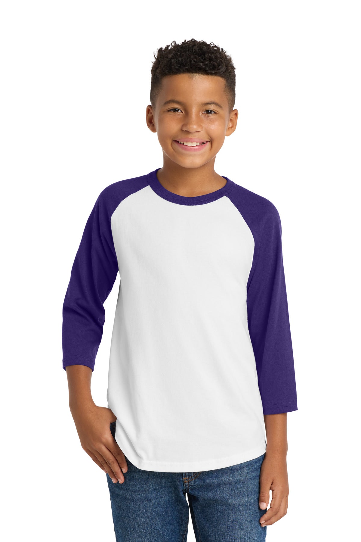 SanMar YT200_whitepurple_model_front.jpg