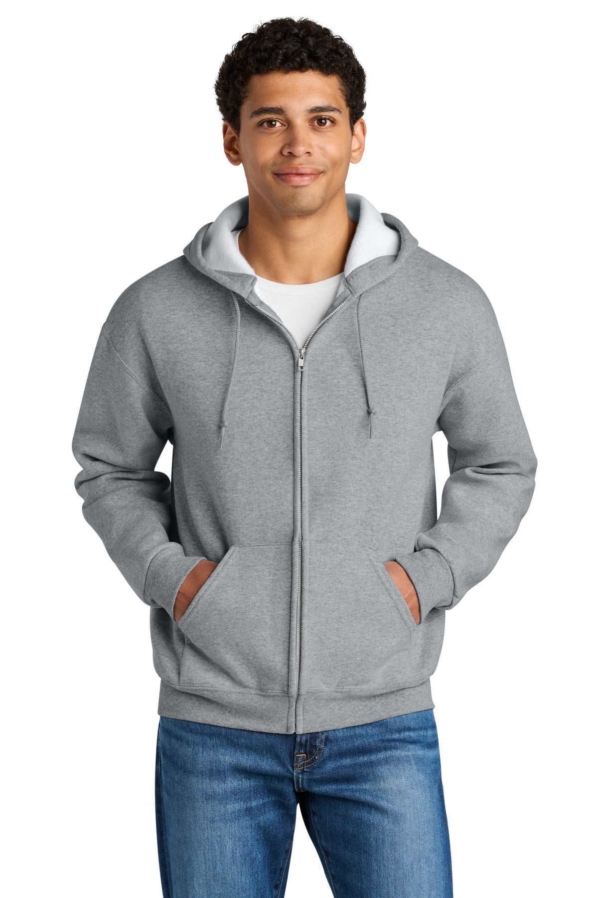 Front View of AthlHthr Jerzees Rugged Unisex Full-Zip Hooded Sweatshirt Z12M - S