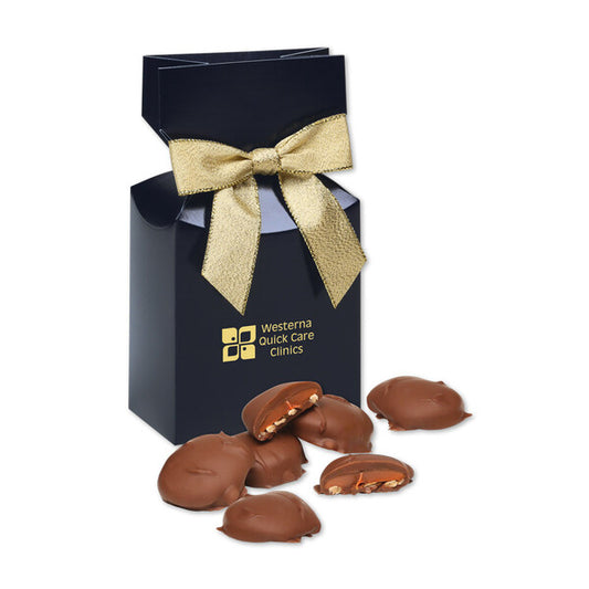 Caramel Pecan Clusters in Navy Premium Delights Gift Box