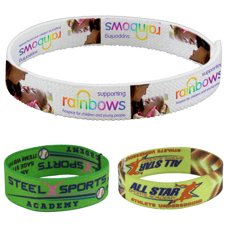 "WRIST TWIST” - 1" Stretchy Elastic Dye Sublimation Wristbands - PhotoImage ® Full Color Imprint