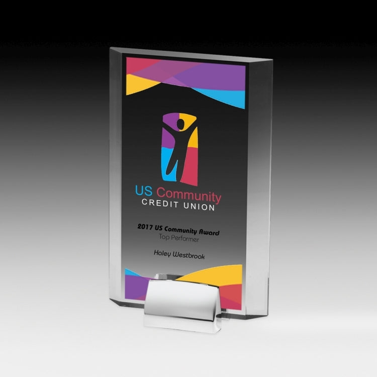 Rectangular Beveled Award w/ Chrome Base (5" x 7 3/4" x 3/4") - 4 Color Process