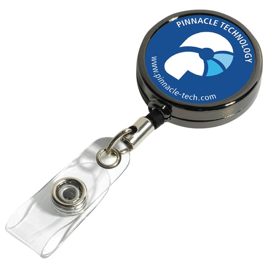 30" Cord Gunmetal Colored Solid Metal Retractable Badge Reel and Badge Holder with Full Color Vinyl