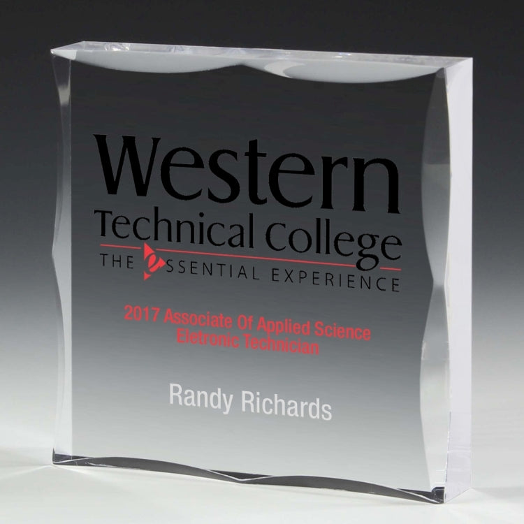 Laser Engraved Scalloped Acrylic Paperweight Awards - 4” x 4” x 3/4”