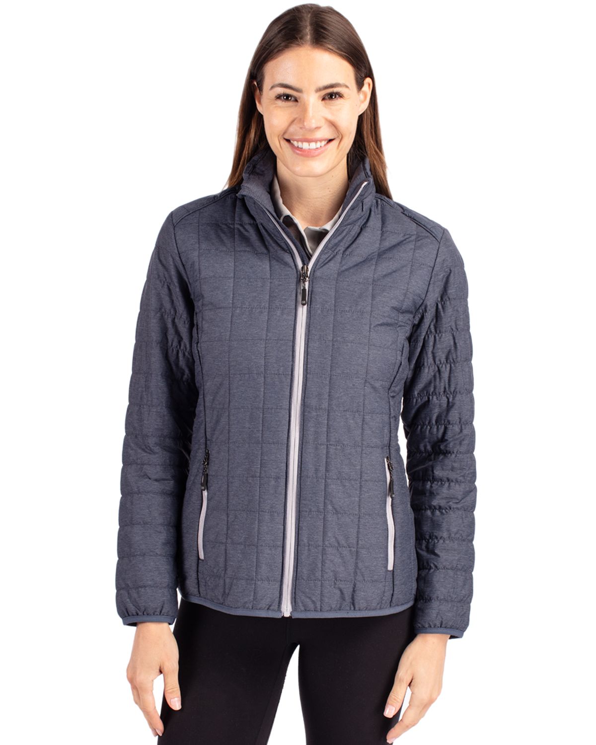 Anthracite Melange Cutter & Buck Rainier PrimaLoft® Womens Eco Insulated Full Zip Puffer Jacket - XS