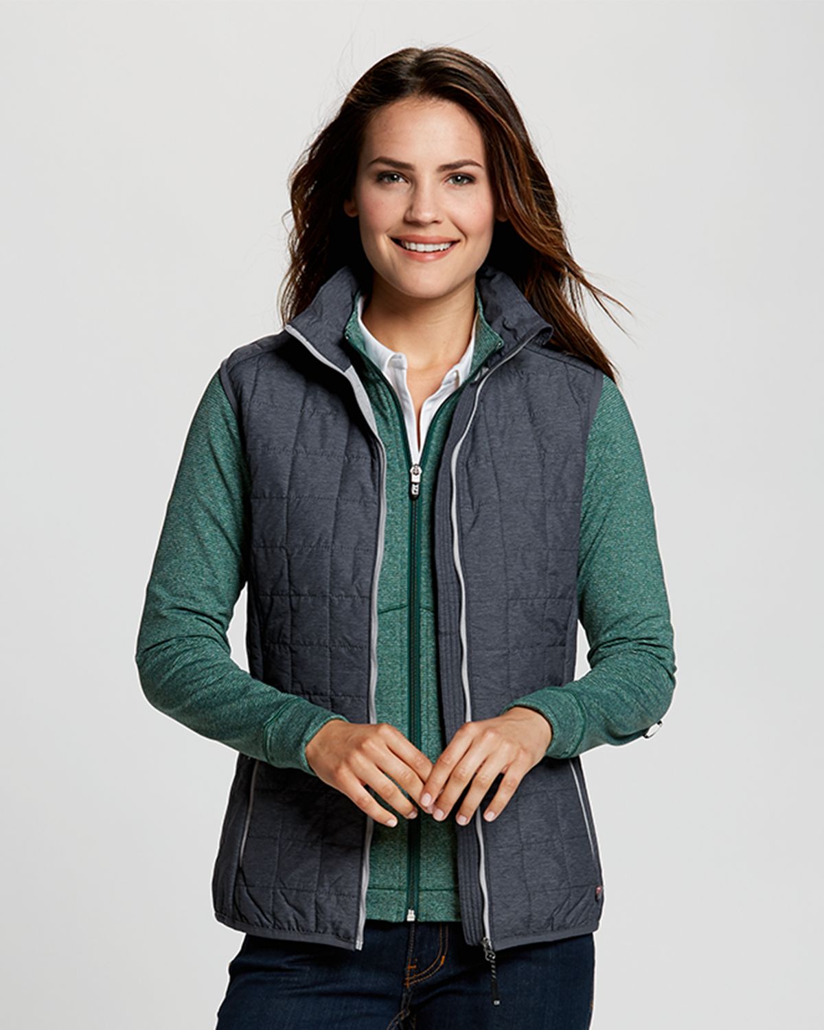 Anthracite Melange Cutter & Buck Rainier PrimaLoft® Womens Eco Insulated Full Zip Puffer Vest - XS