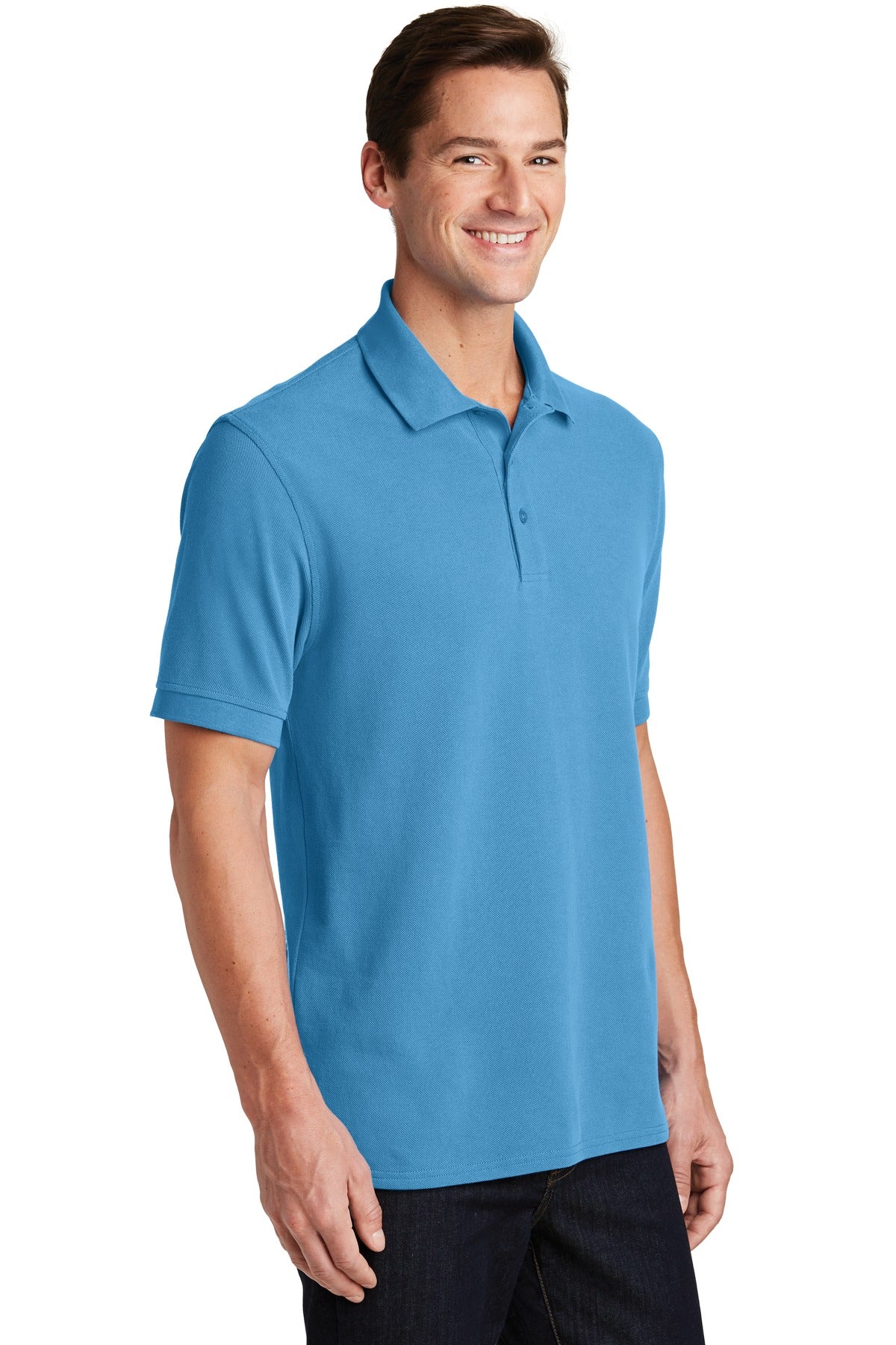 Aquatic Blue Port & Company Combed Ring Spun Pique Polo. KP1500