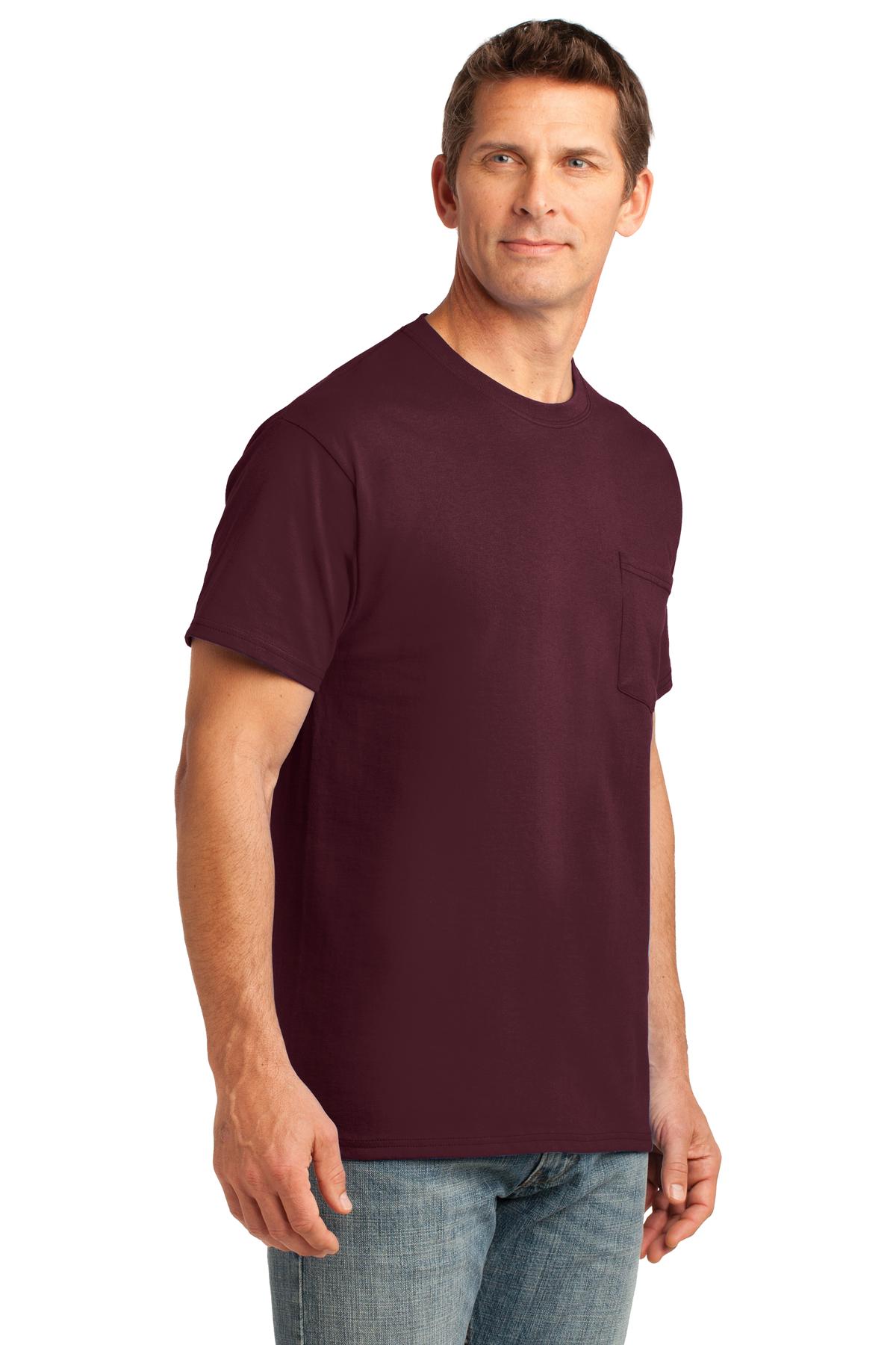 Athl Maroon Port & Company Core Cotton Pocket Tee. PC54P
