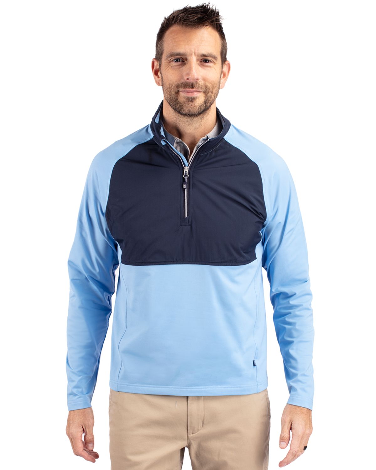 Atlas/Navy Blue Cutter & Buck Adapt Eco Knit Hybrid Recycled Mens Quarter Zip - S