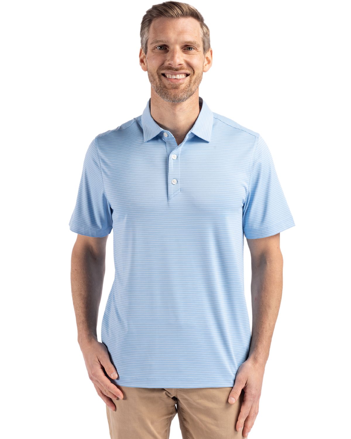 Atlas/White Cutter & Buck Forge Epic Confidence Fine Line Stripe Stretch Recycled Mens Polo - S