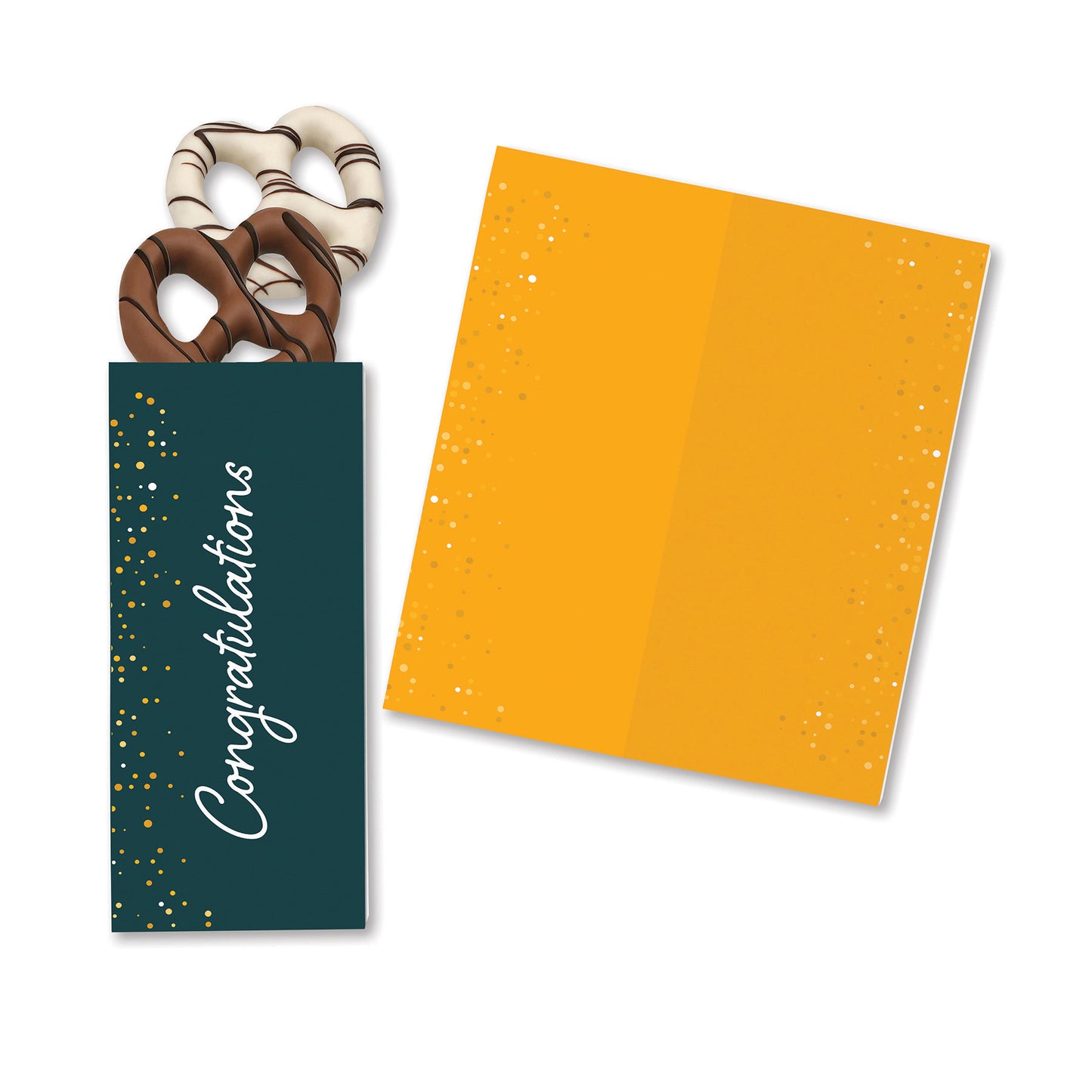 One Color Foil-Stamped Stock Congratulations Sweeter Cards with Chocolate Dipped Pretzels