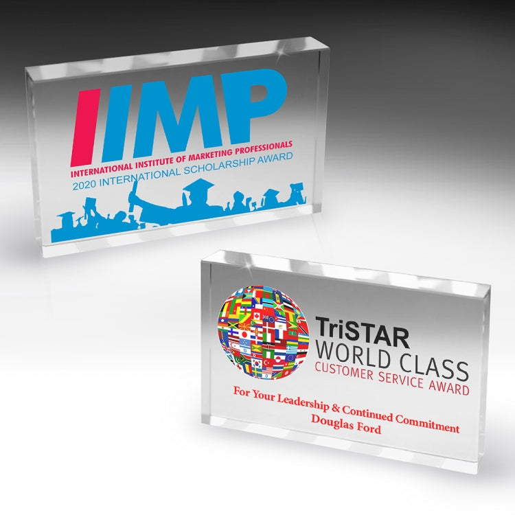 Glass Award Paperweight 5” x 3” x 3/4”