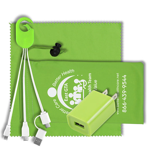 "Pacifica " Mobile Tech Wall Charging Kit in Microfiber Cinch Pouch