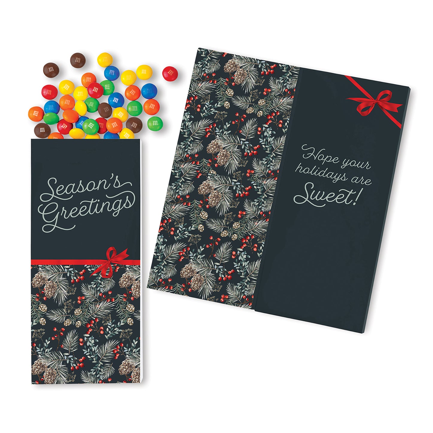 One Color Foil-Stamped Stock Pine Boughs & Berries Sweeter Cards with Candy Coated Chocolate Bitz