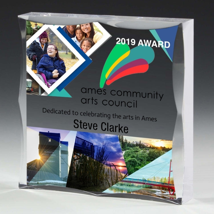 Screen Printed Scalloped Acrylic Paperweight Awards - 4” x 4” x 3/4”