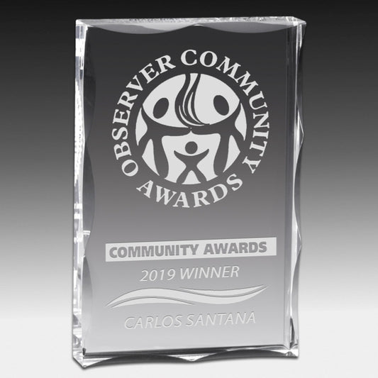 Scalloped Edge Rectangular Acrylic Paperweight Award w/4-Color Process (4"x 6"x 1")