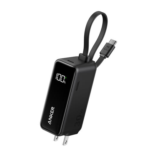 Black Anker 3-in-1 Power Bank (30W, Fusion, Built-In USB-C Cable)