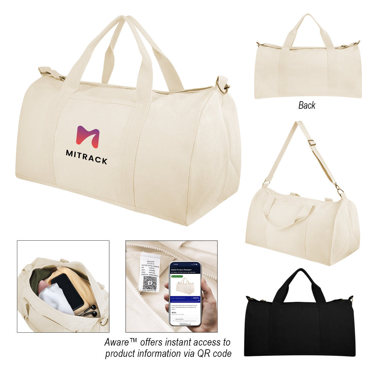 Aware™ 14 Oz. Recycled Cotton Flat Bottom Duffel Bag