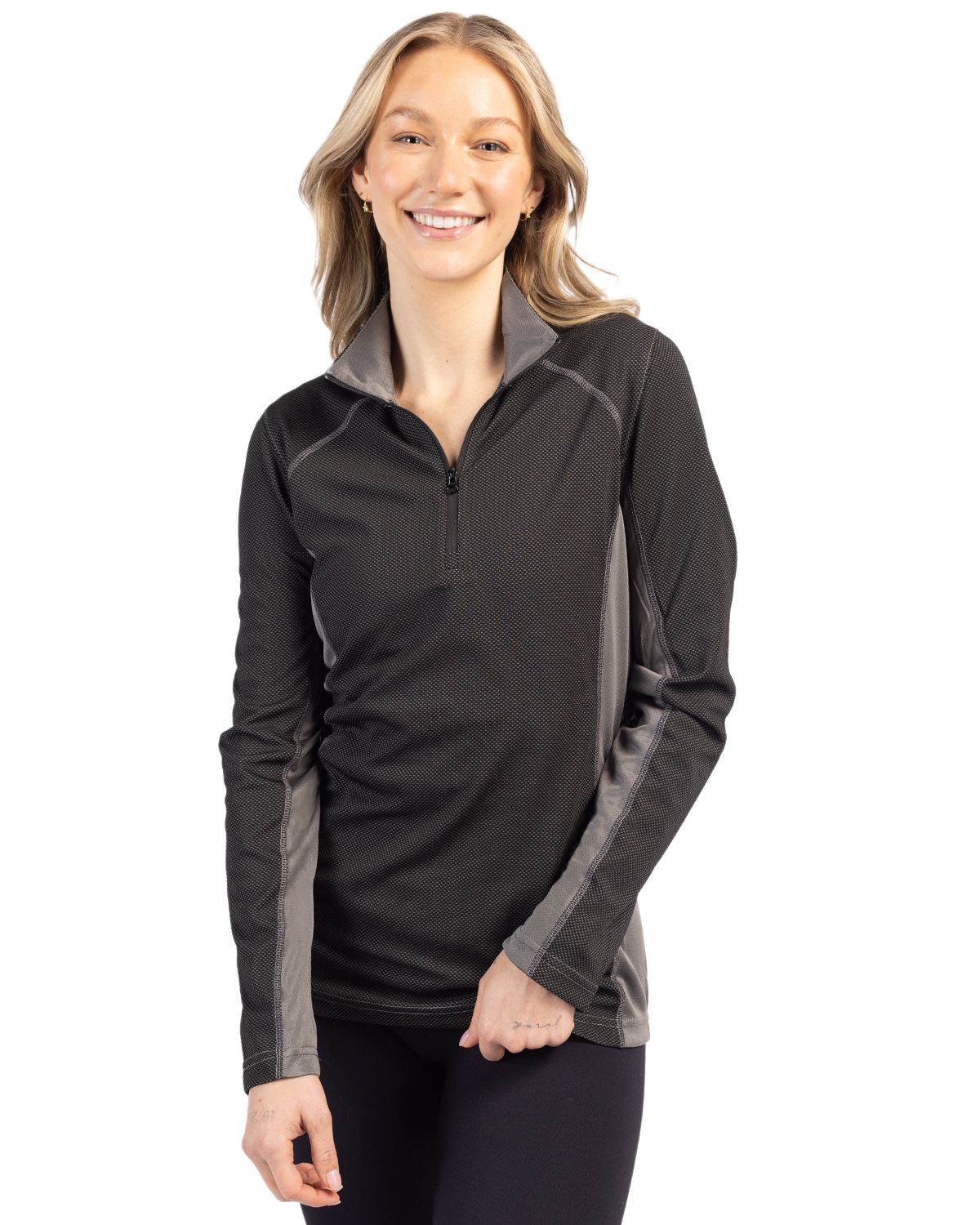 Black Clique Ice Pique Colorblock Womens Half Zip Tech Pullover - XS