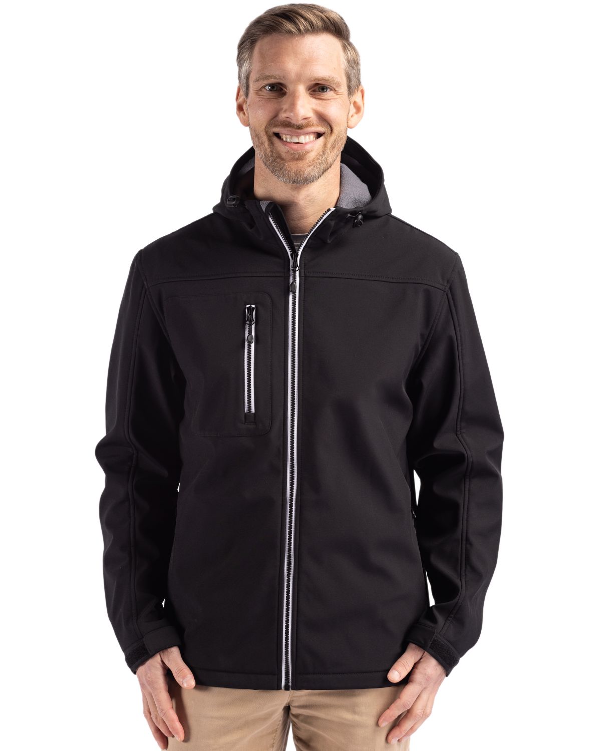 Black Clique Telemark Eco Stretch Softshell Full Zip Mens Hooded Jacket - S