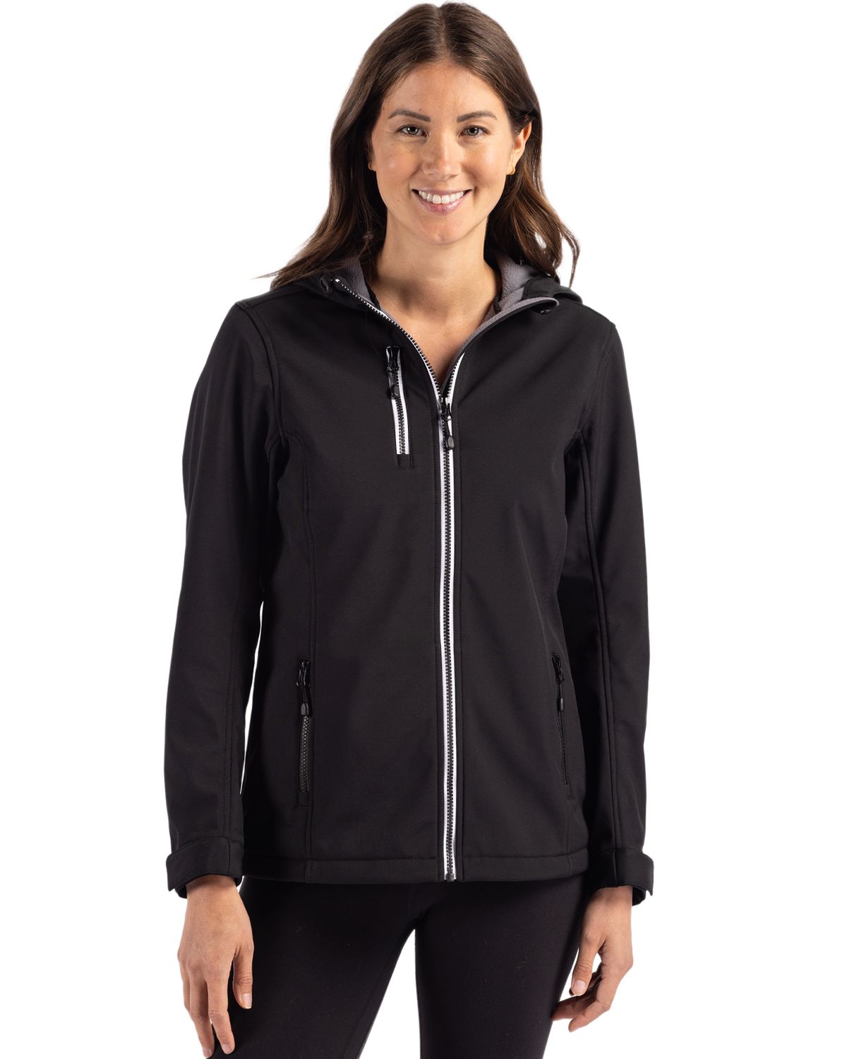 Black Clique Telemark Eco Stretch Softshell Full Zip Womens Hooded Jacket - XS