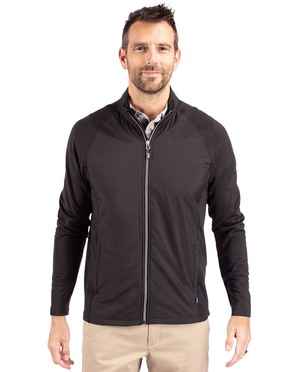 Black Cutter & Buck Adapt Eco Knit Hybrid Recycled Mens Big & Tall Full Zip Jacket Big & Tall - 3XT