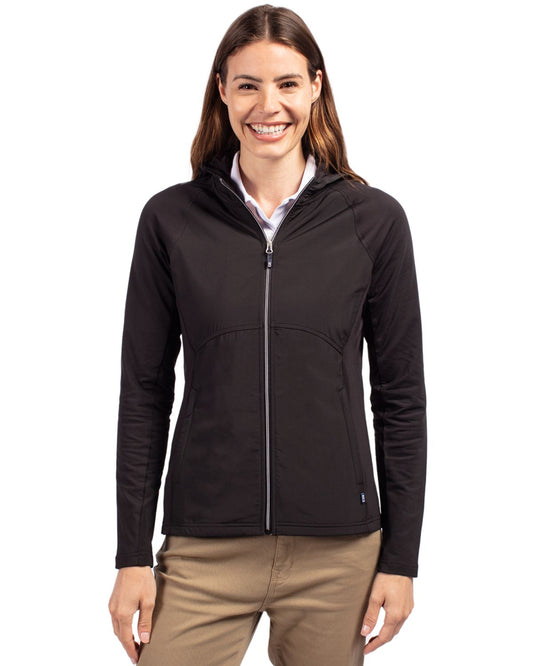 Black Cutter & Buck Adapt Eco Knit Hybrid Recycled Womens Full Zip Jacket - XS