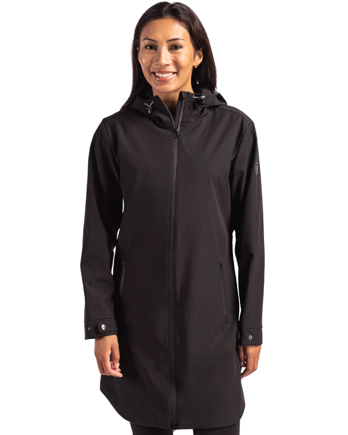 Black Cutter & Buck Camano Everyday Stretch Recycled Womens Water Resistant Jacket - XS